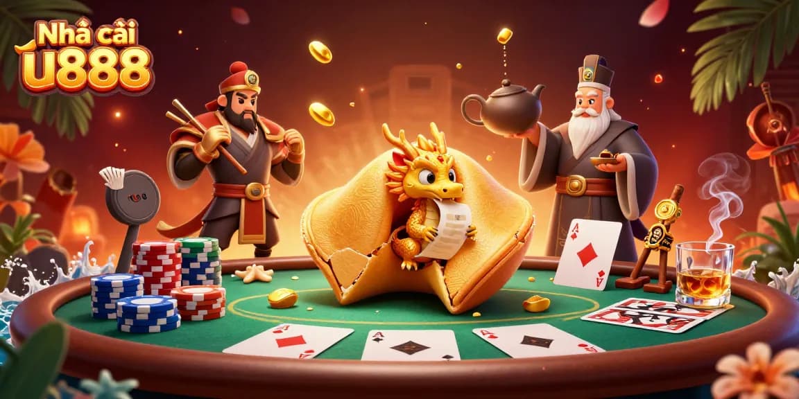 Experience the thrill of Nhà cái u888 with a vibrant 3D casino-themed illustration full of action and dynamic elements.