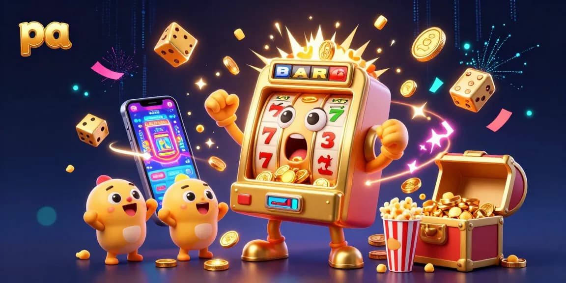 Engage with pa's exciting slot machine scene as coins burst triumphantly from winning jackpots.