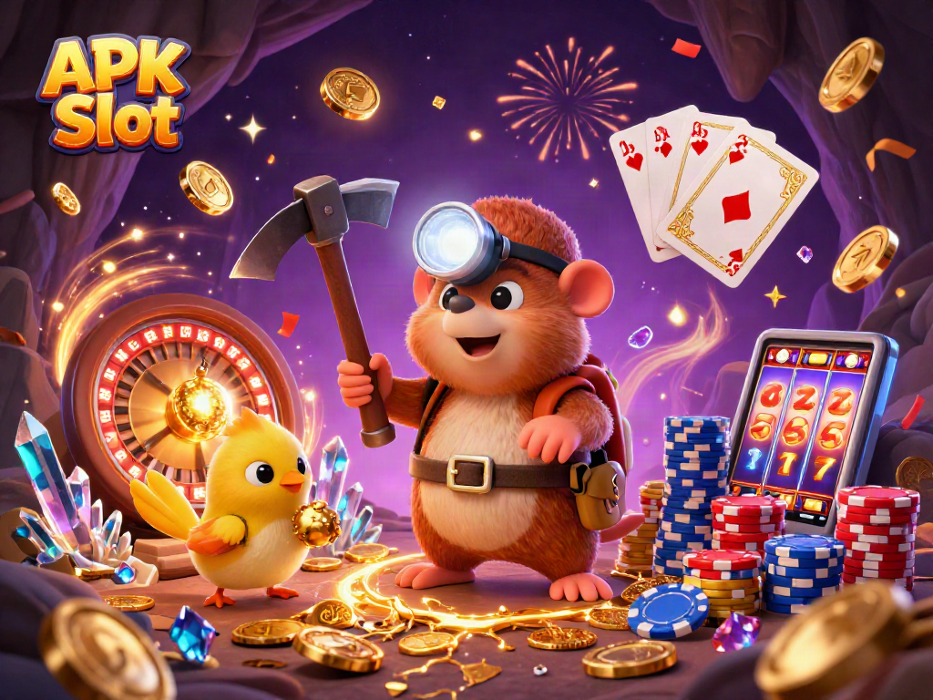 Spin the reels with APK Slot as the treasure hunting mole uncovers gems and golden coins.