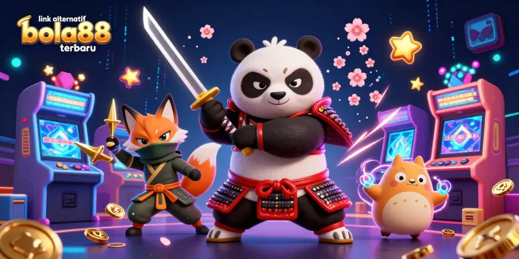 Enjoy the action with link alternatif bola88 terbaru featuring a vivid samurai panda and dynamic game elements.