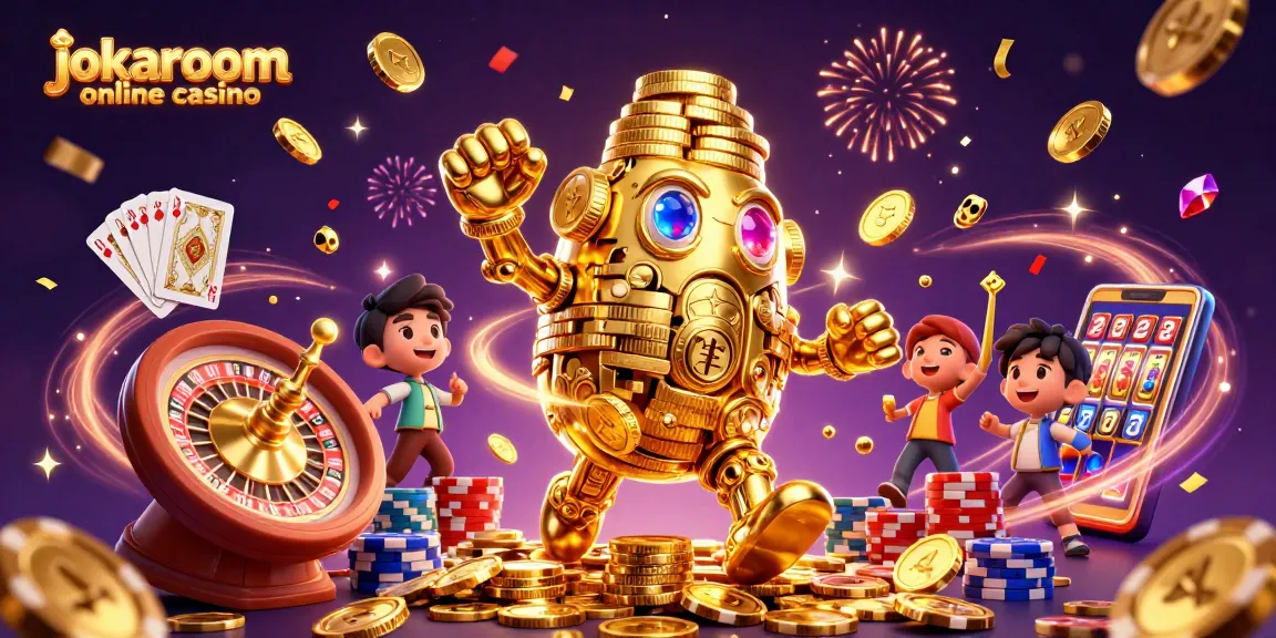 Experience gaming excitement at jokaroom online casino with vibrant coins, cards, and jackpots!