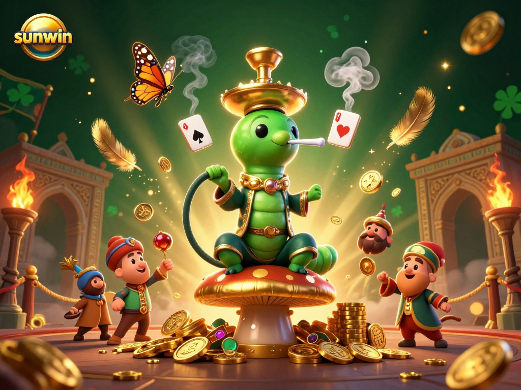 Experience sunwin's thrilling games with a vibrant, detailed 3D illustration showcasing casino excitement and character interaction.