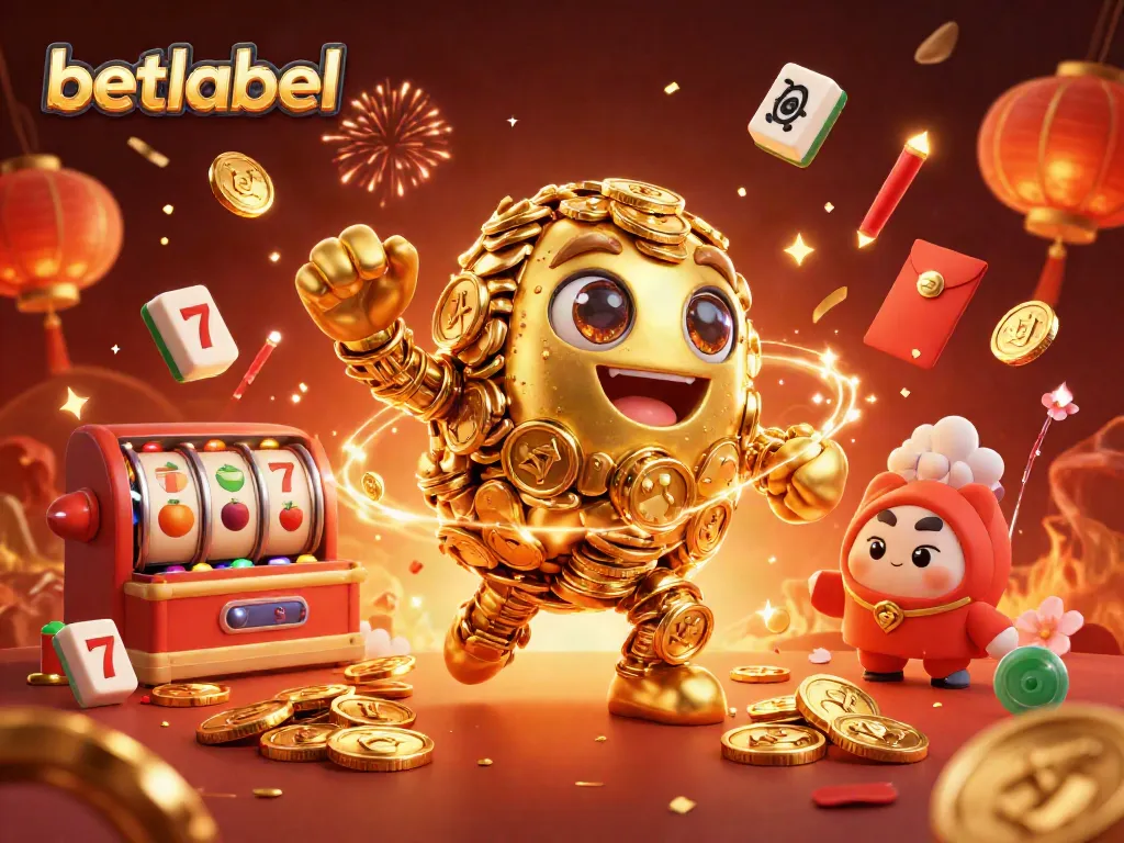 Experience excitement at betlabel with spinning slot reels and a joyful golden golem.