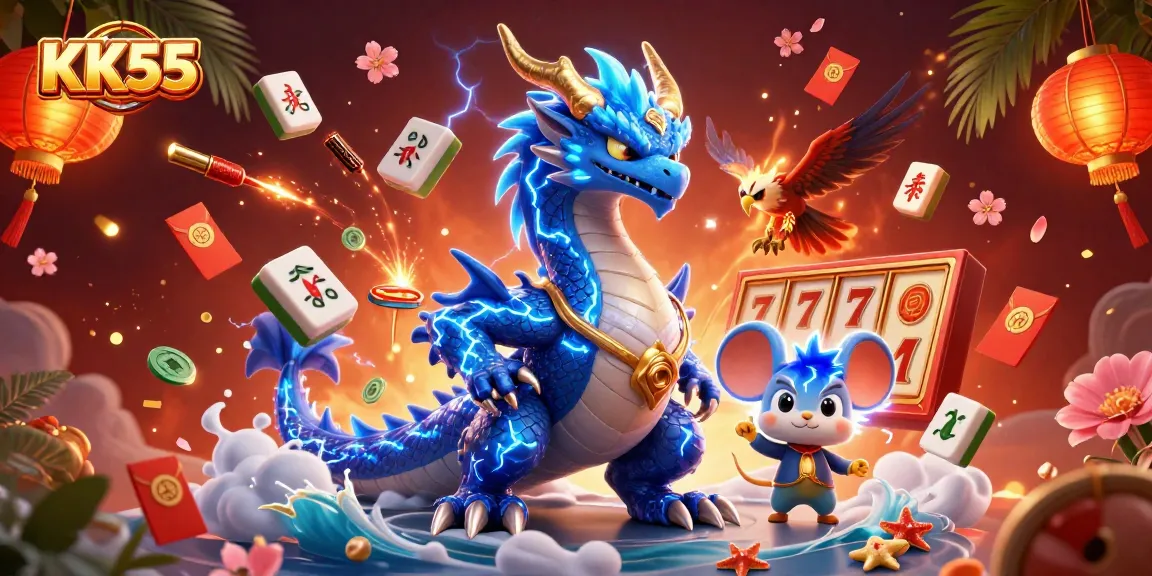 Experience thrilling gameplay with KK55, featuring a vibrant casino scene with dynamic elements and characters.