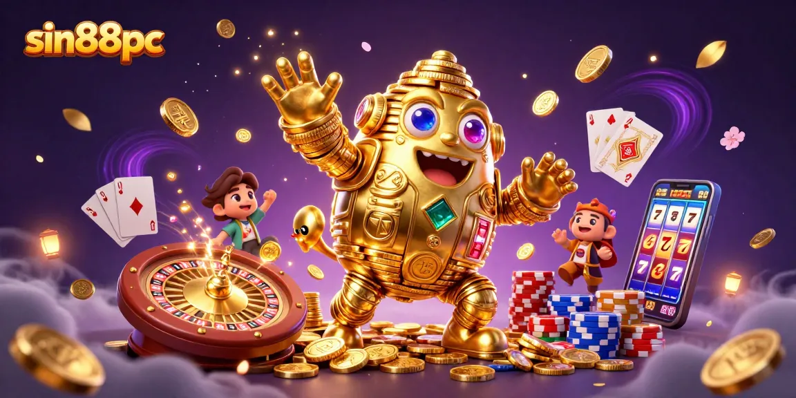 Experience the thrill of sin88pc with vibrant casino action featuring a golden golem and sparkling gems.