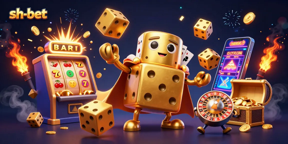 Experience thrilling action at sh-bet with dynamic golden dice and dazzling casino elements bursting in celebration.