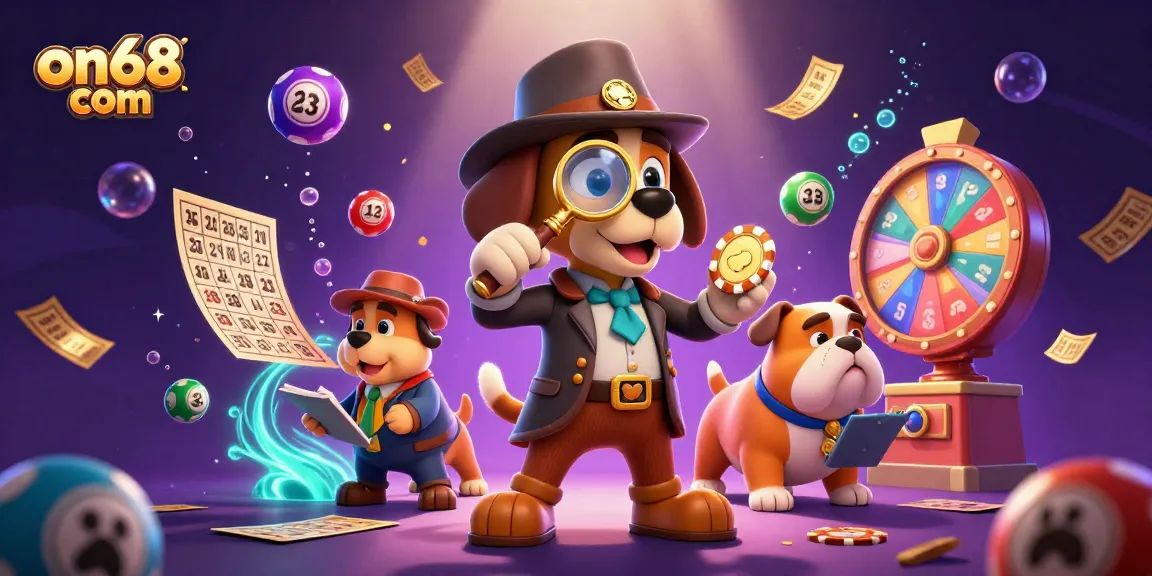 Engage with exciting games on on68 com featuring a detective dog investigating a colorful casino scene.