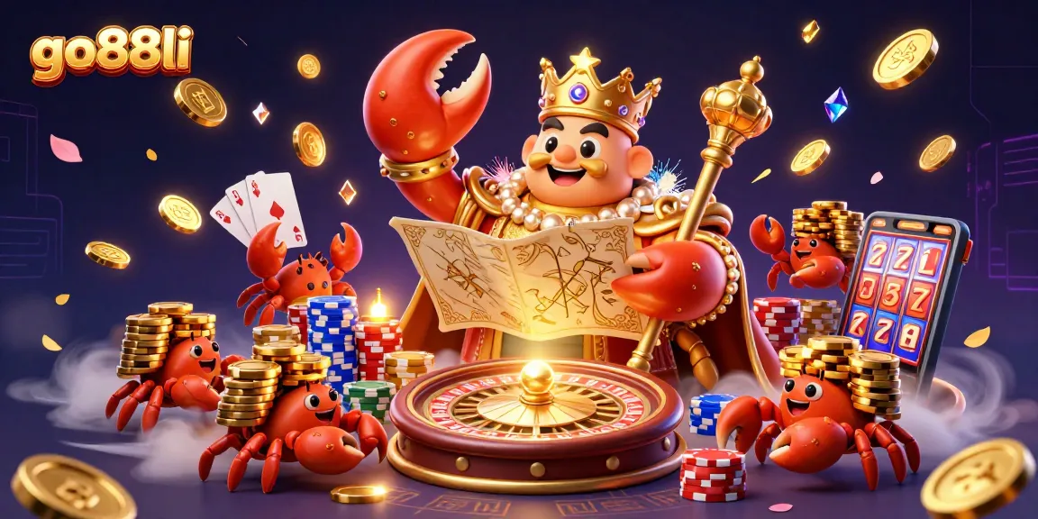 Experience thrilling gameplay at go88li with a vibrant scene of a golden crab emperor in a lively casino.