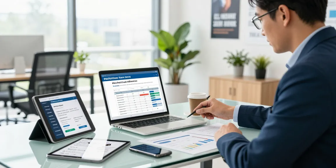 Financial consultant analyzing the best merchant cash advance UK no credit check options in a modern office.