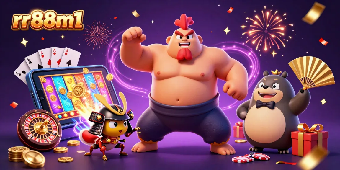 Experience thrills at rr88m1 with a powerful sumo rooster and samurai cricket amid exciting gaming elements.