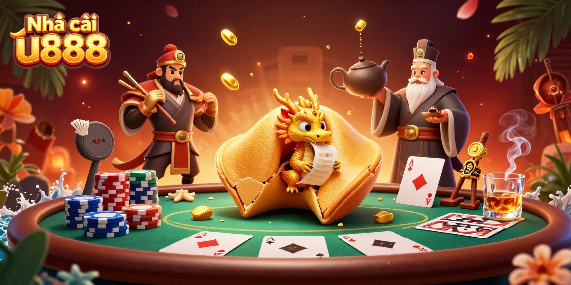 Experience the thrill of Nhà cái u888 with a vibrant 3D casino-themed illustration full of action and dynamic elements.