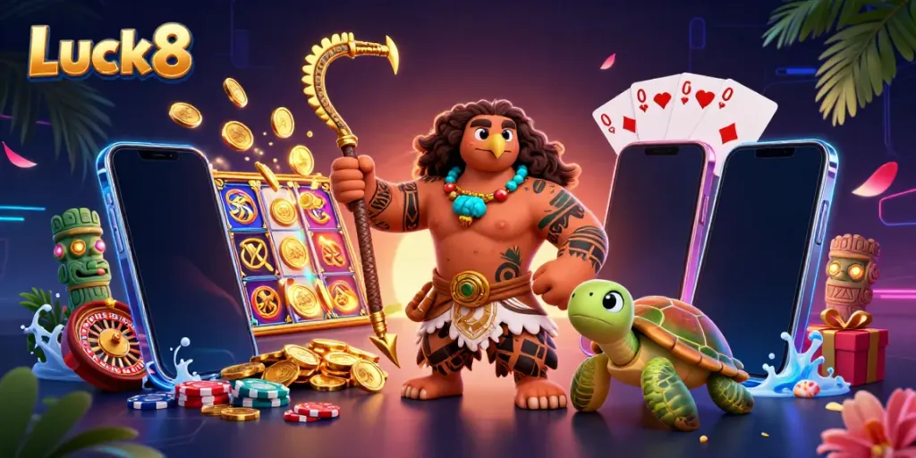 Experience thrilling gameplay with Luck8 in a dynamic casino-inspired scene.