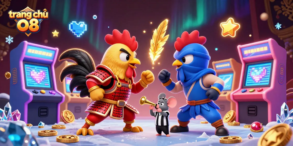 Engage in thrilling action on trang chủ o8 with dynamic combat between two roosters in a colorful casino setting.
