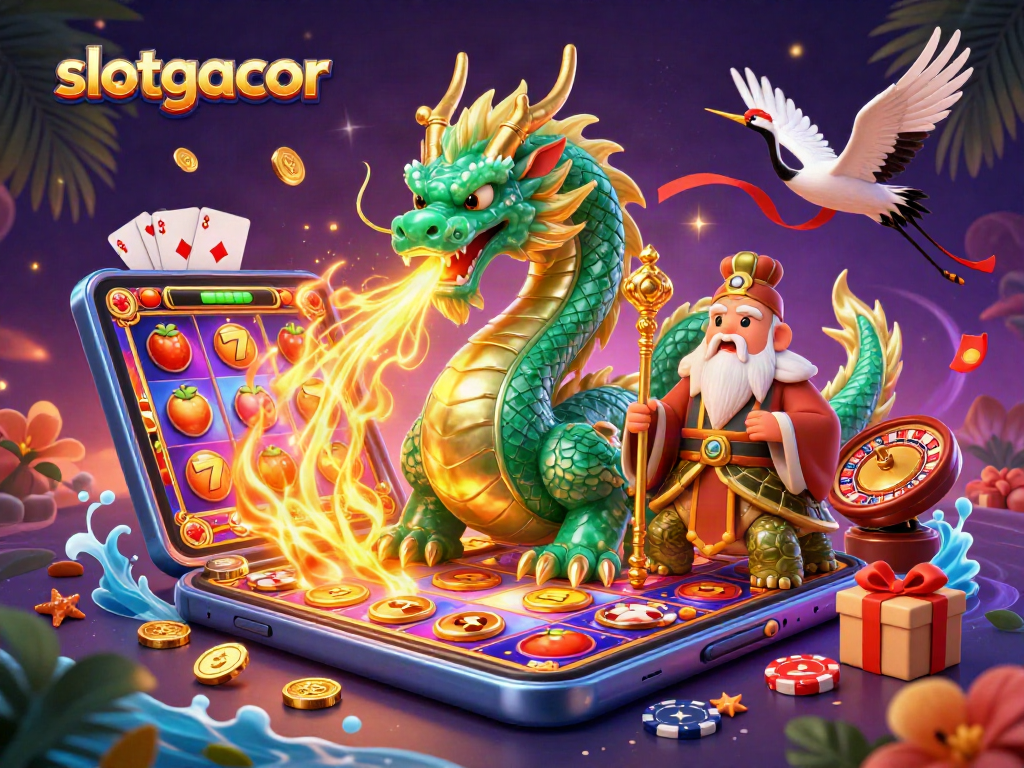 Engage with slotgacor through an epic 3D scene of a jade dragon and lucky symbols in action.