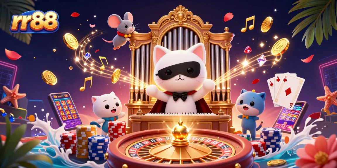 Experience thrilling gameplay with rr88's high-energy casino scene, featuring vibrant characters and games.